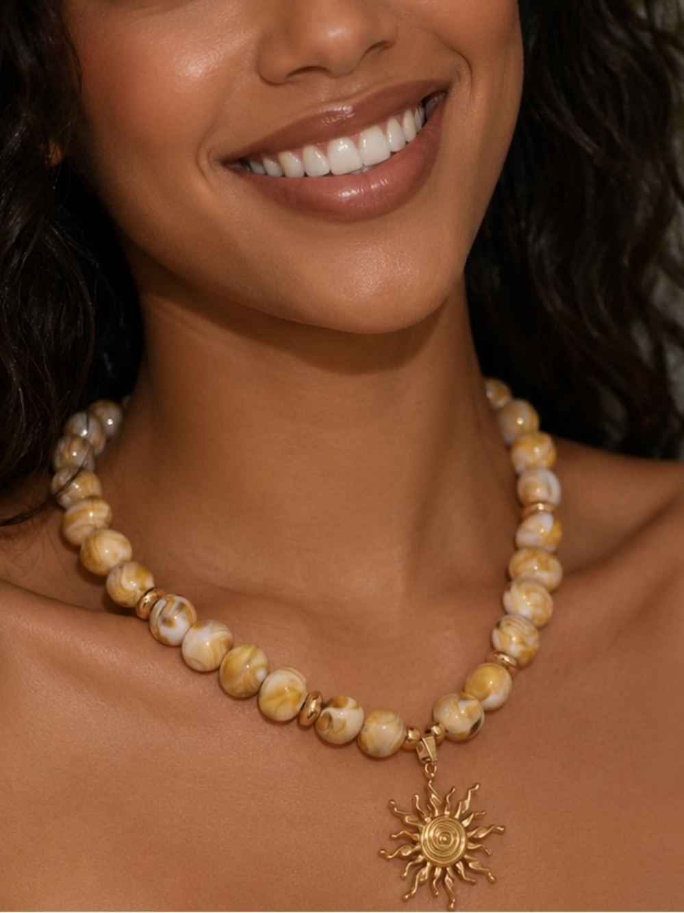 Gold sunburst Yellow beaded necklace